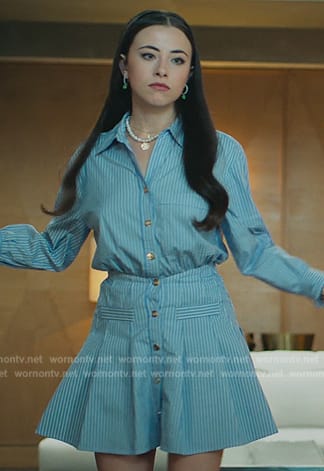 Emelia’s blue striped mini shirtdress on Elite