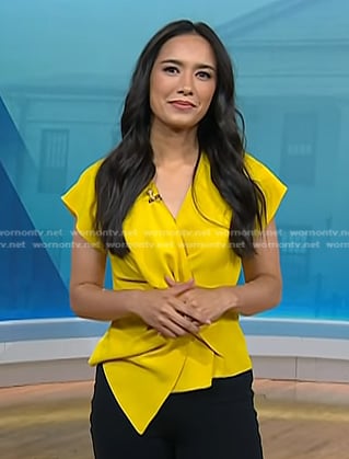 Emilie Ikeda’s yellow twist short sleeve top on Today