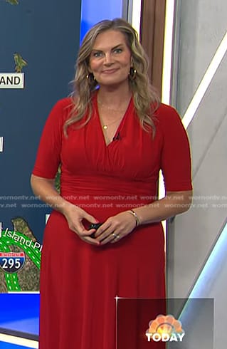 Emily’s red gathered waist dress on Today