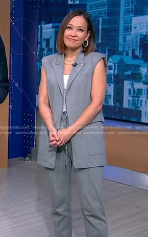 Eva’s grey oversized vest and cropped pants on Good Morning America