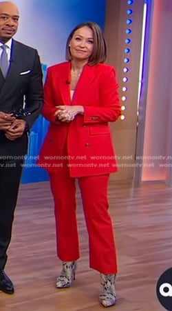 Eva’s red blazer and pant suit on Good Morning America