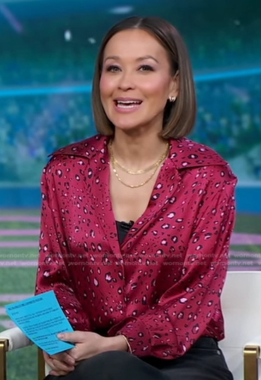 Eva’s red printed silk blouse on Good Morning America