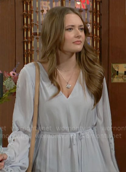 Faith’s v-neck eyelet sleeve dress on The Young and the Restless