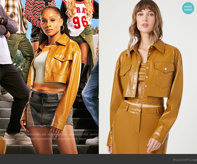 Forever 21 Faux Leather Cropped Jacket worn by Simone (Geffri Hightower) on All American Homecoming