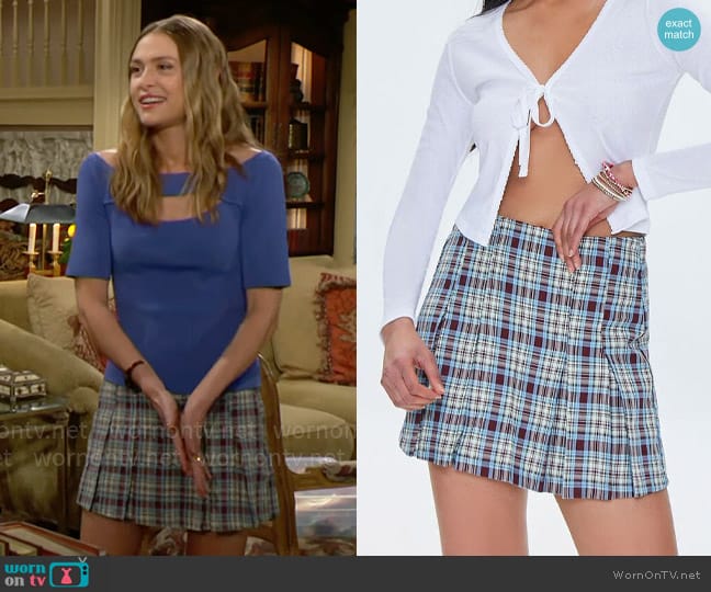 Forever 21 Plaid Cotton-Blend Skort in Burgundy Multi worn by Claire Grace (Hayley Erin) on The Young and the Restless