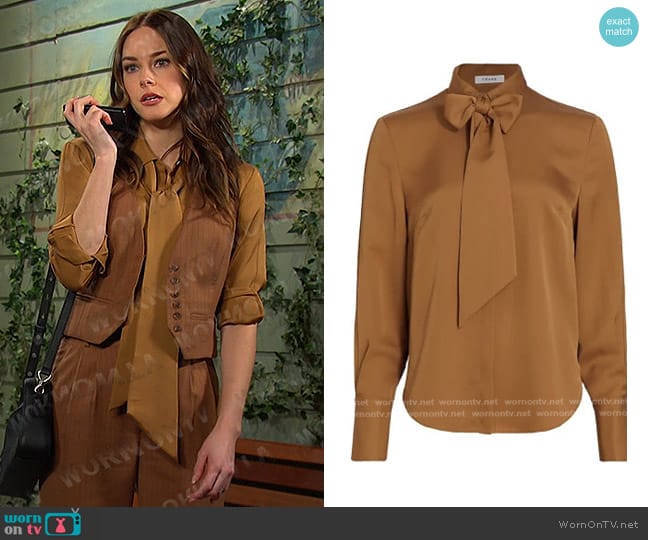 Frame Bowtie Silk Button Down Shirt worn by Stephanie Johnson (Abigail Klein) on Days of our Lives