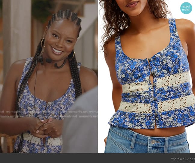 Free People Kianna Floral Eyelet Tank