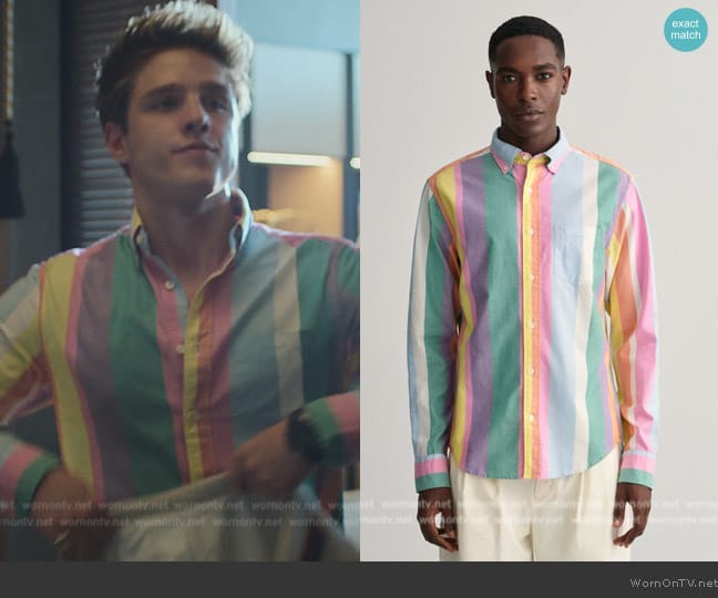 Gant Regular Fit Multi Stripe Oxford Shirt worn by Hector (Nuno Gallego) on Elite
