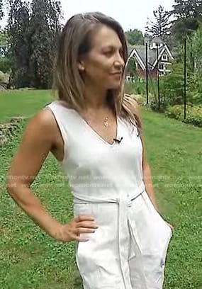 Ginger’s white v-neck tie waist jumpsuit on Good Morning America