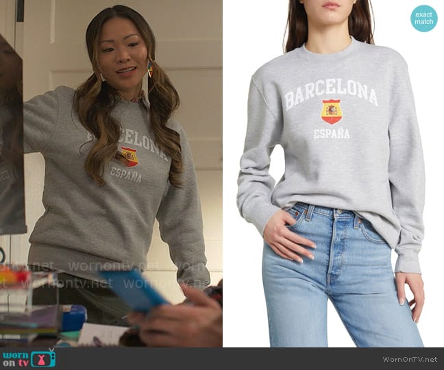 Golden Hour Barcelona Graphic Sweatshirt worn by Esti Nelson (Jee Young Han) on UnPrisoned
