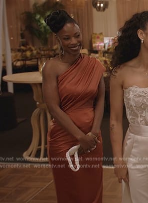 Grace’s orange satin one shoulder dress on All American