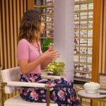 Rebecca’s pink polo top and floral print skirt on Good Morning America