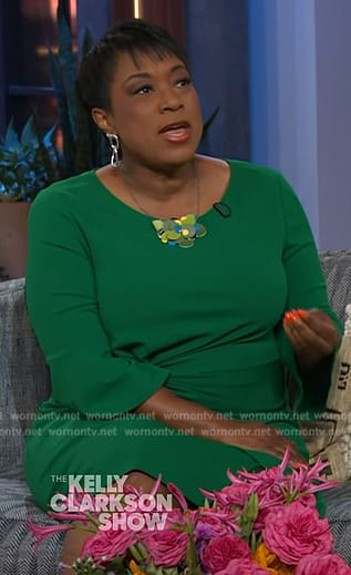 Danita Harris’s green twist front dress on The Kelly Clarkson Show