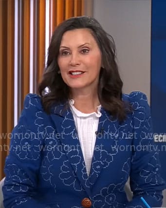 Gretchen Whitmer’s blue floral blazer on CBS Mornings