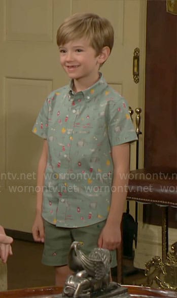 Harrison’s green printed shirt and shorts on The Young and the Restless