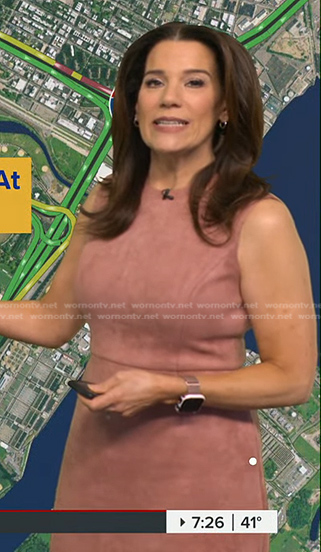 heather’s pink sleeveless suede dress on Good Morning America