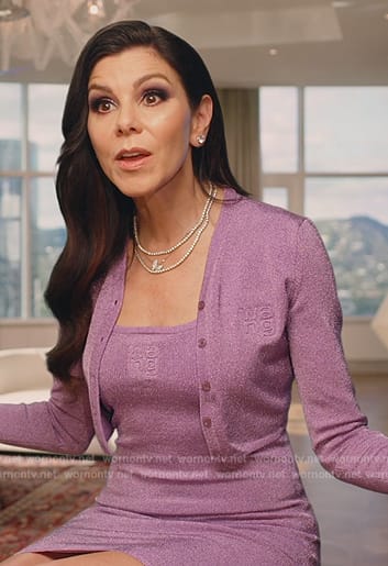 Heather’s lilac confessional cardigan and dress on The Real Housewives of Orange County