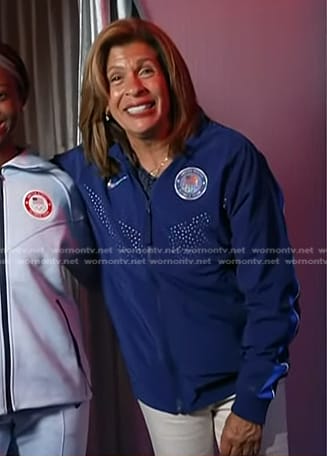 Hoda’s blue eyelet track jacket on Today