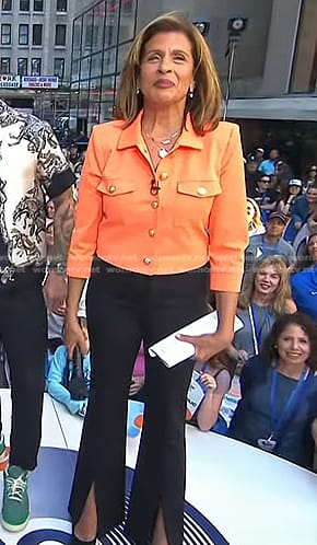 Hoda’s orange cropped jacket and black pants on Today