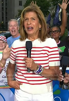 Hoda’s white and red striped short sleeve sweater on Today