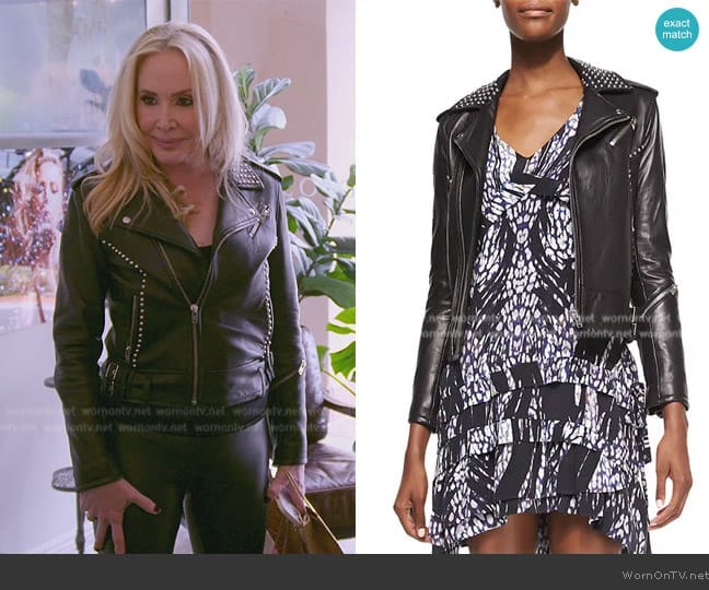 IRO Wenda Studded Lambskin Moto Jacket worn by Shannon Beador on The Real Housewives of Orange County