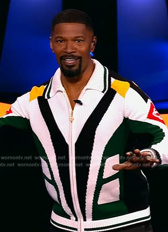 Jamie Foxx’s knit zip front cardigan on Beat Shazam