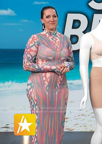 Jene Luciani’s abstract print mesh dress on Access Hollywood