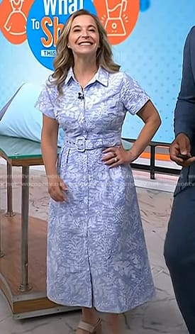 Jenn Falik’s blue floral belted shirtdress on Today