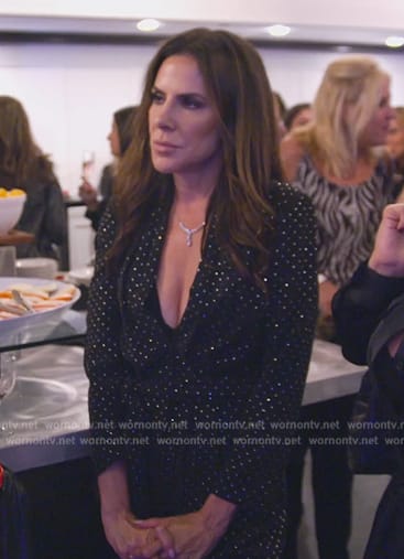Jenn’s black embellished jumpsuit on The Real Housewives of New Jersey