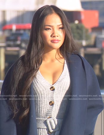 Jenn Tran’s grey belted sweater dress on The Bachelorette