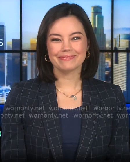 Jo Ling Kent’s checked navy blazer on CBS Mornings