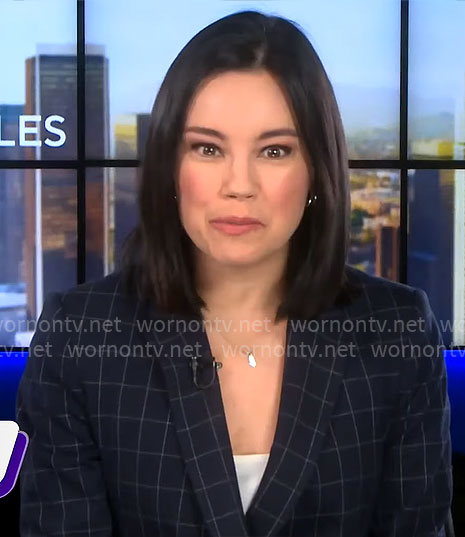 Jo Ling Kent’s checked navy blazer on CBS Mornings