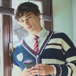 Joel’s mixed stripe cardigan on Elite