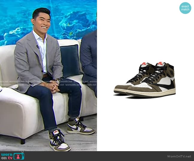 Jordan x Travis Scott Air Jordan 1 High TS SP Sneakers in Mocha worn by Brian Cheung on Today