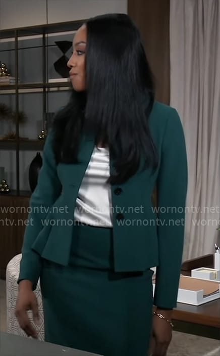 Jordan’s teal green jacket and pencil skirt on General Hospital