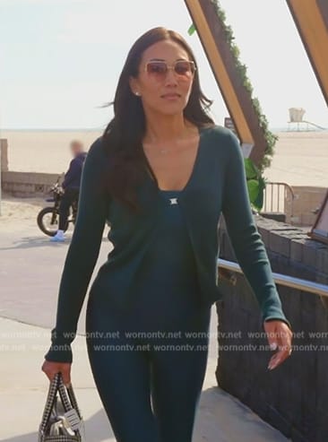 Katie’s green metal clasp cardigan on The Real Housewives of Orange County
