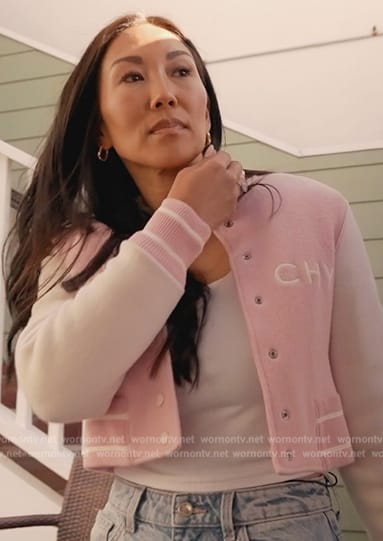 Katie’s pink and white bomber jacket on The Real Housewives of Orange County