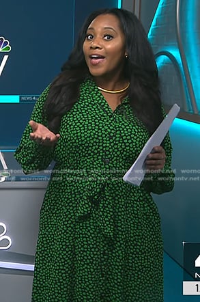 Kay Angrum’s green floral shirtdress on NBC News Daily