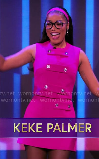 Keke Palmer’s pink buttoned crop top and skirt set on Password