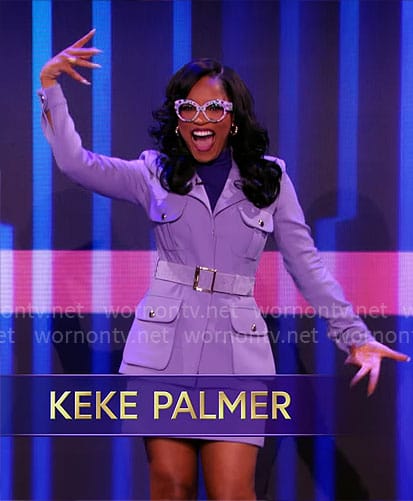 Keke Palmer’s purple safari jacket and mini skirt on Password