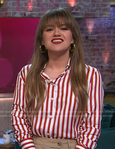 Kelly’s red stripe shirt on The Kelly Clarkson Show