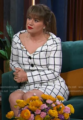 Kelly’s white check mini dress on The Kelly Clarkson Show