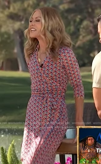 Kelly’s geometric print wrap dress on Live with Kelly and Mark