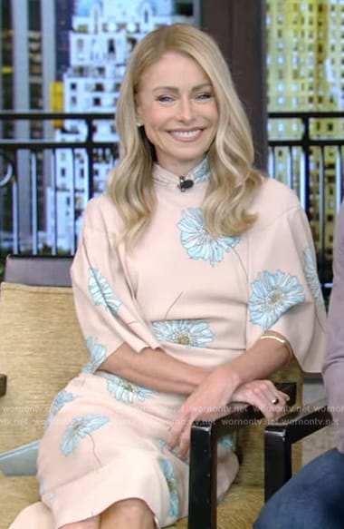 Kelly’s pink floral print high neck dress on Live with Kelly and Mark