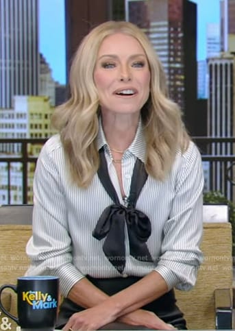 Kelly’s stripe tie neck blouse on Live with Kelly and Mark