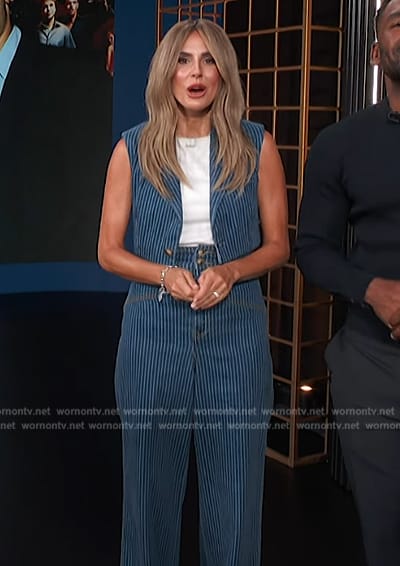 Keltie’s blue pinstripe vest and pants on E! News