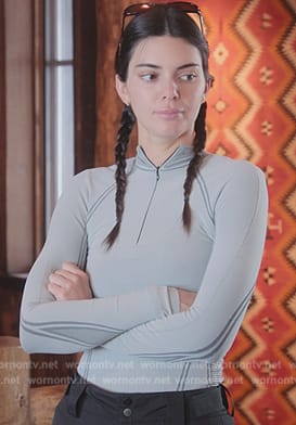 Kendall’s gray mesh top and leggings on The Kardashians