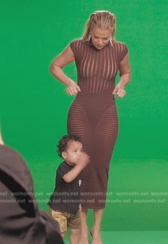Khloe’s brown ribbed top and skirt on The Kardashians