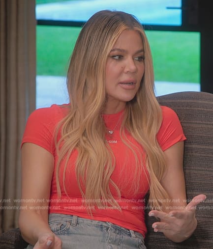 Khloe’s red embroidered top on The Kardashians