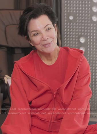 Kris’s red hoodie and sweatpants on The Kardashians